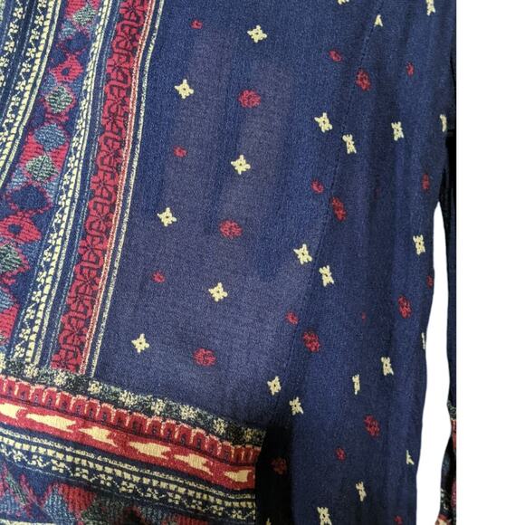 Lucky Brand Boho Flowy Bell Sleeves Top Red White Blue Lightweight Medium - Picture 4 of 9